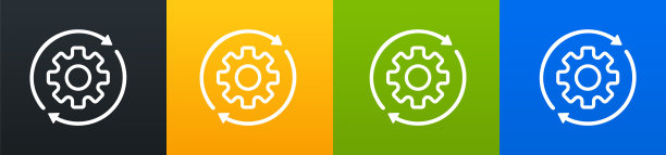 彩色设置图标向量的集合。工具齿轮齿轮标志孤立在白色背景。修复图标帮助选项帐户概念。施工进度或施工理念。齿轮图标UI。每股收益10。图片下载