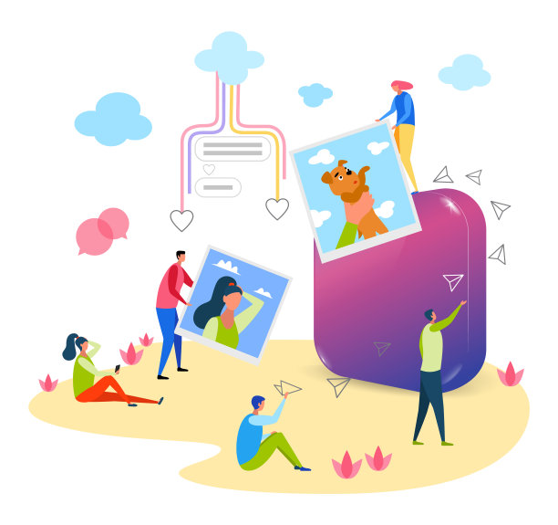 照片内容，创意社交媒体概念，平面设计矢量插图图片下载