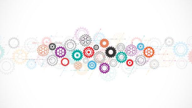 齿轮和齿轮机构。高新技术、数字技术和工程设计的概念和思路。机械工程技术背景图片下载