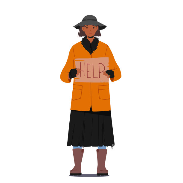 无家可归的妇女举着横幅需要帮助，乞丐在褴褛的衣服乞讨钱，失业的性格在麻烦图片下载