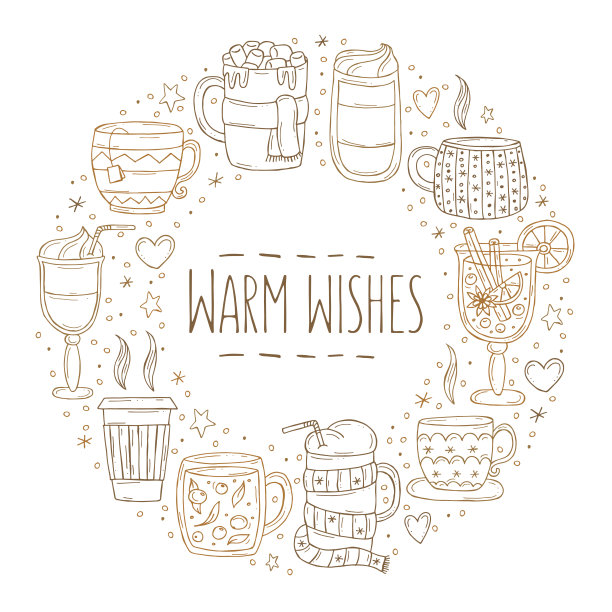 冬季暖饮涂鸦矢量插画：迎接2023圣诞新年图片下载