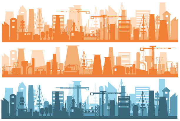 卡通平面工业工厂和发电厂图片下载