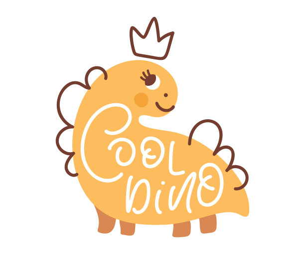 矢量可爱的小恐龙公主与文字酷迪诺。手绘甜酷的婴儿插画幼儿园t恤，儿童服装，邀请，简单的斯堪的纳维亚儿童设计图片下载