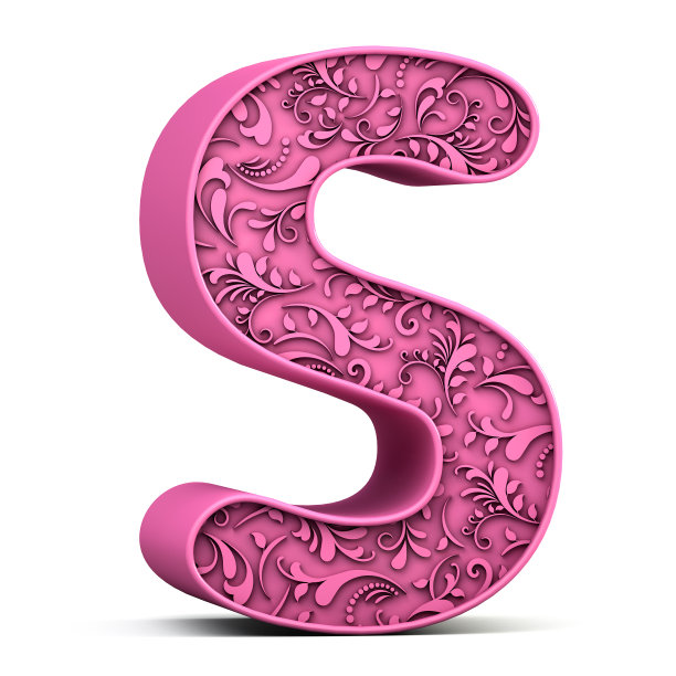 3d花字母S孤立在白色背景。3 d演示。图片下载