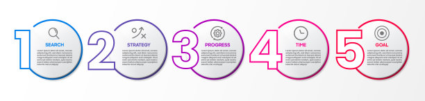 5个选项或步骤的时间轴信息图设计。商业概念的信息图。可用于演示、工作流布局、横幅、流程、图表、流程图、信息图、年度报告。图片下载