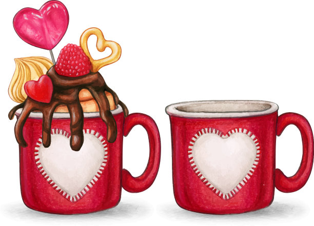 水彩情人节美味的杯子图片下载