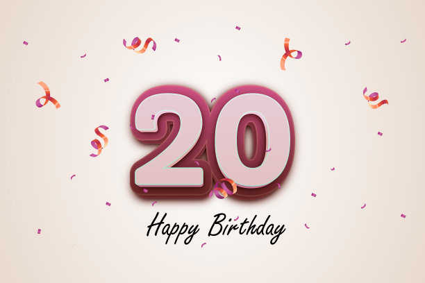 生日快乐20 3D数字20，美丽的贺卡，和海报邀请t恤打印现代孤立的生日庆祝设计模板。图片下载