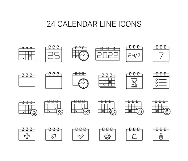 行图标集。日历。矢量图图片下载