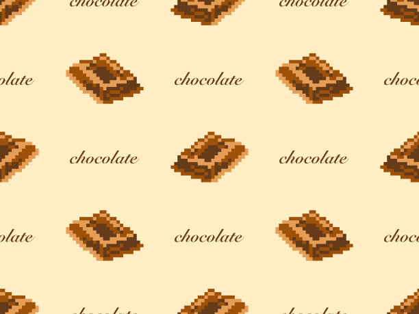 黄色背景上的巧克力卡通人物无缝图案。图片下载