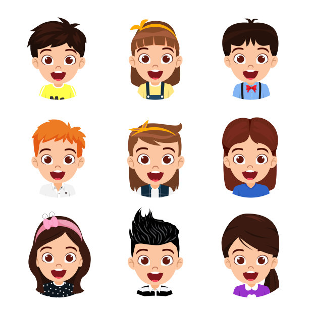 儿童角色化身设置孤立图片下载