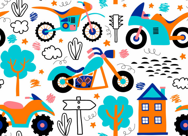 无缝的摩托车模式。矢量图图片下载