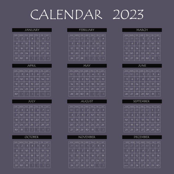 2023年日历计划。公司一周。模板布局，一年12个月，白色背景。简单设计的商业宣传册，传单，平面媒体，广告。每周由星期一开始图片下载