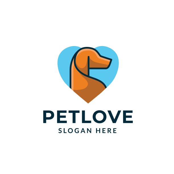 狗宠物动物头部吉祥物人物图标以心为背景图片下载