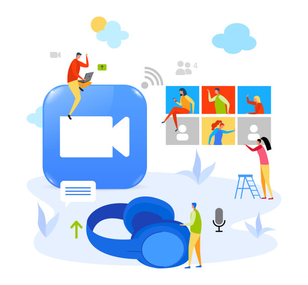 商务视频会议，创意社交媒体概念，平面设计矢量插图图片下载