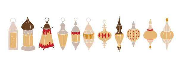 伊斯兰风格的阿拉伯风情灯具，开斋节装饰矢量素材图片下载