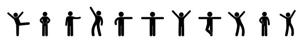 人类简笔画的象形图标。矢量插图，男人站立设置，简笔画不同姿势的人形象形图。图片下载