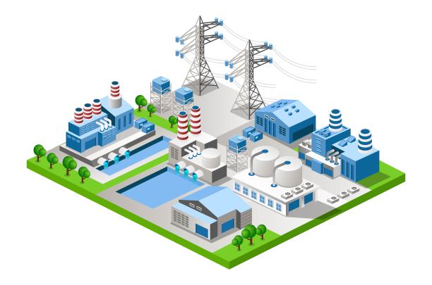 一个复杂的等距视图仓库和工厂图片下载