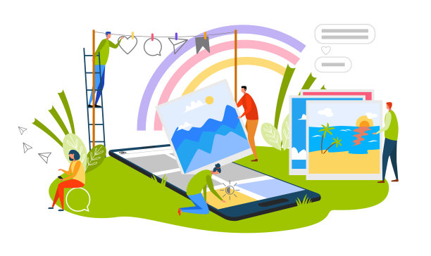 智能手机中的照片内容，创意社交媒体概念，平面设计矢量插图图片下载