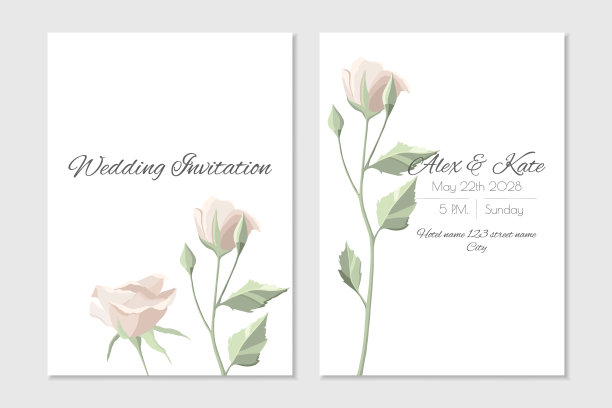 婚礼邀请模板奶油玫瑰图片下载