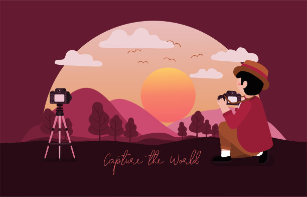 摄影师与旅行的照片景观插图矢量图片下载
