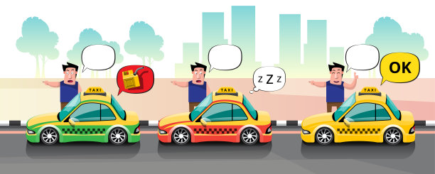 乘客站在路边叫出租车。图片下载