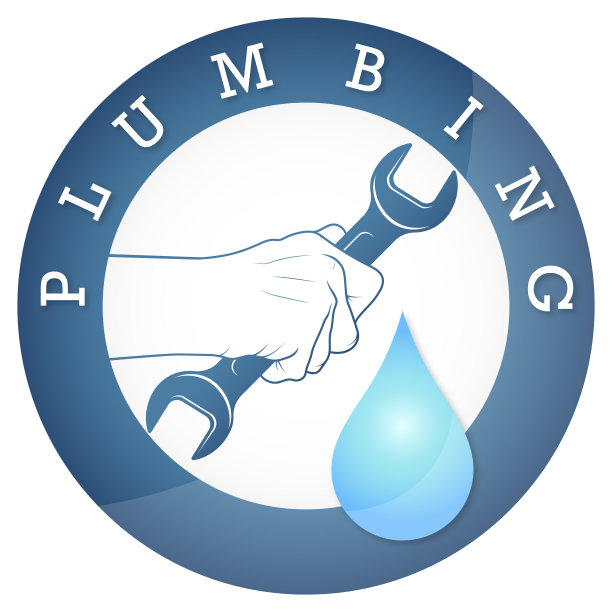 水管工手里的扳手。管道维修和服务圆形标志图片下载