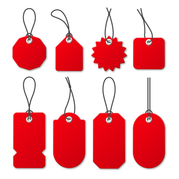 现实的红色价格标签收集。特价或购物折扣标签。零售贴纸。促销销售徽章。矢量插图。图片下载