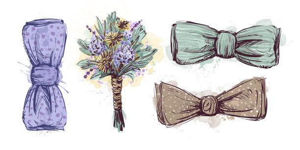 古董胸花，一套白底水彩插图。图片下载
