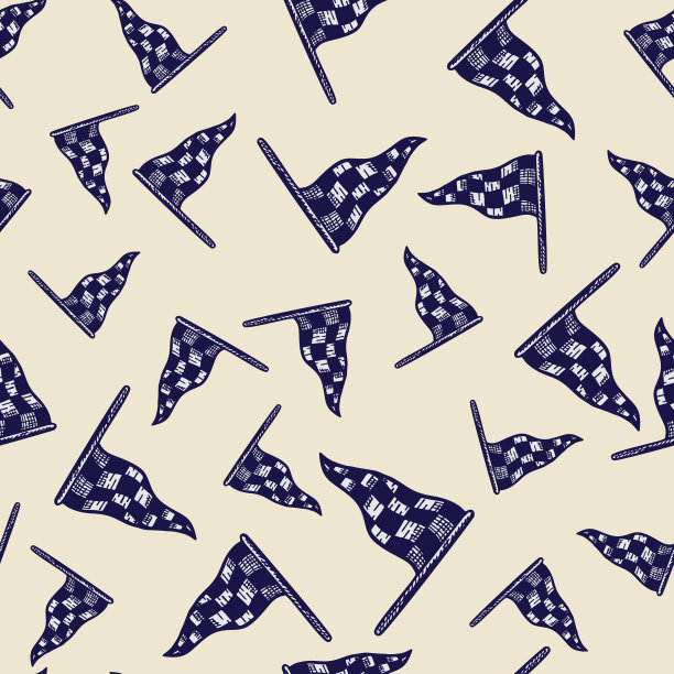 种族旗帜无缝图案草图。复古运动元素驱动手绘风格。图片下载