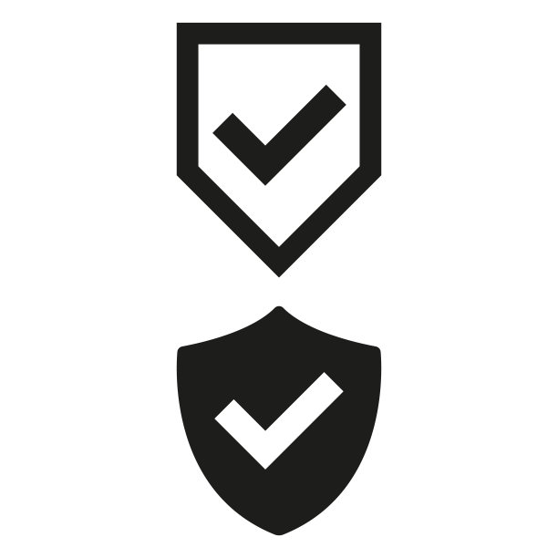 在白色背景上带有复选标记图标的屏蔽。图片下载