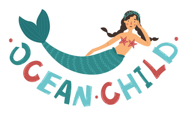 可爱的美人鱼和黑色的辫子。卡通女孩塞壬。海洋子手绘文字。儿童矢量插图。在儿童项目和设计上印刷的想法图片下载