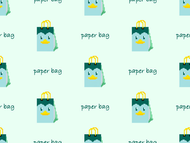 绿色背景的纸袋卡通人物无缝图案。图片下载