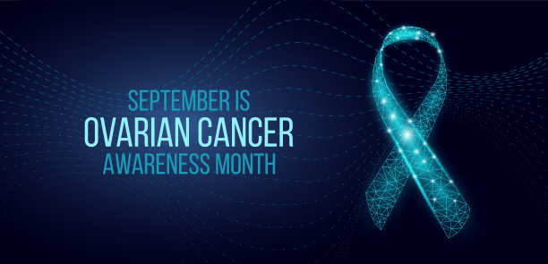 卵巢癌意识日的概念。横幅模板发光低聚。未来现代抽象。孤立在黑暗背景。矢量插图。图片下载