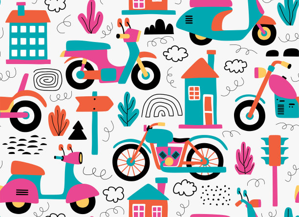 无缝的摩托车模式。矢量图图片下载