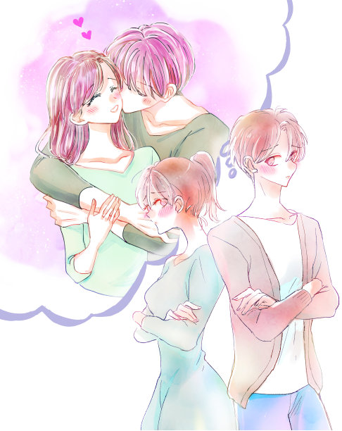 背靠背的可爱情侣插图图片下载