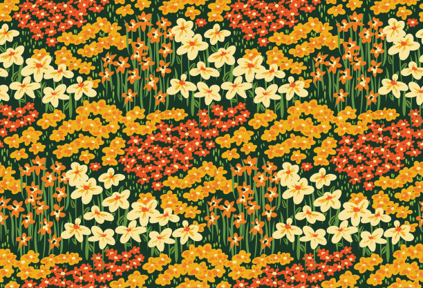 无缝的花卉图案与图形草甸，小装饰花卉在黄色的颜色。向量。图片下载