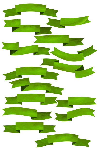 一套绿色的平缎带孤立在白色背景。丝带横幅矢量插图。水彩花边。图片下载