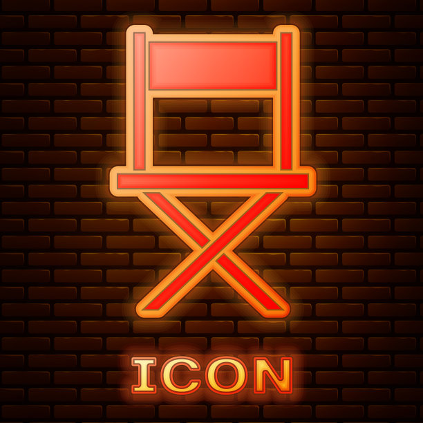 发光的霓虹灯导演电影椅子图标孤立上图片下载