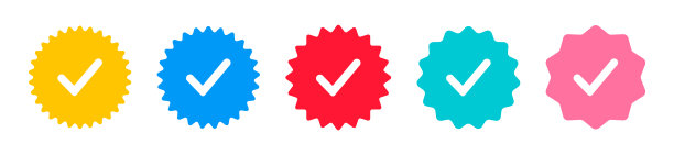 的标签。徽章检查图标。验证图标邮票。星的形状。公司或庆典的认证徽章。设置束认证彩色矢量插图。一套矢量星爆，日爆徽章。图片下载