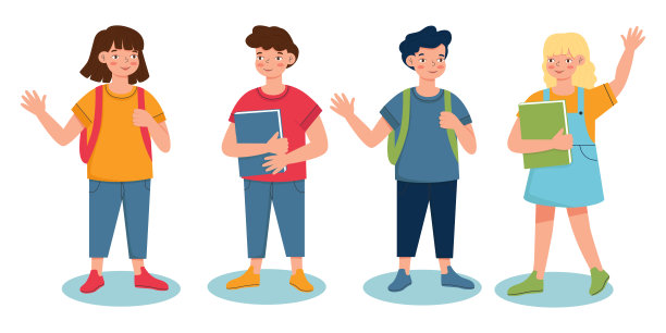 孩子们重返校园。集合学校孩子的教育理念，孤立在白色背景上，回到学校矢量插图图片下载