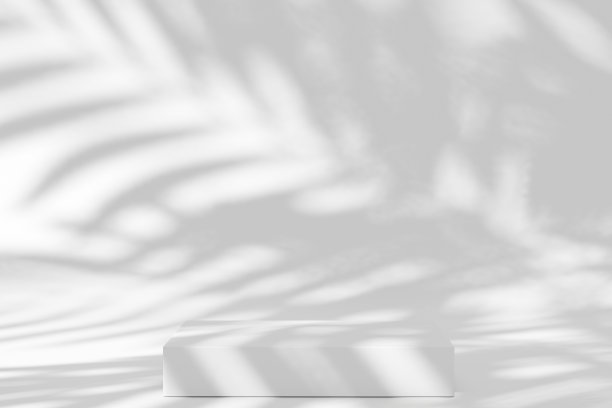 白色广场站或讲台和温和的棕榈树植物阴影，3d渲染。图片下载