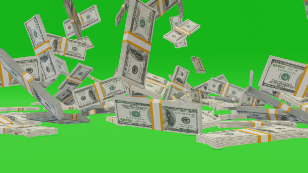 很多钱在chromakey背景。100美元钞票。成堆的钱。图片下载