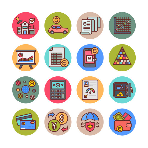 金融圆形图标-向量图片下载