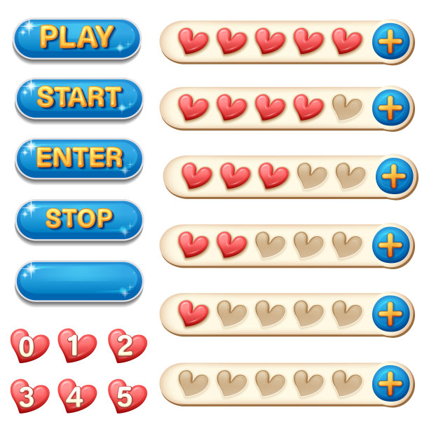 生命力量滑条矢量游戏模板gui工具包。界面生命力滑条页面元素图片下载