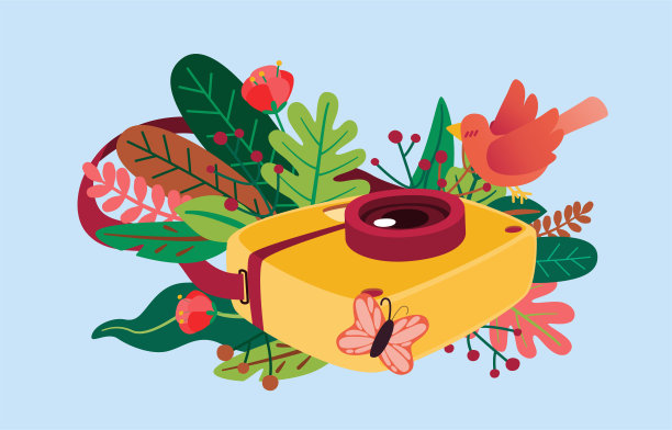 相机和自然插图矢量图片下载