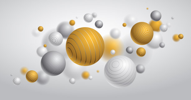 抽象球体矢量背景，用线条装饰的飞球组成，3D混合现实球体，逼真的景深效果。图片下载