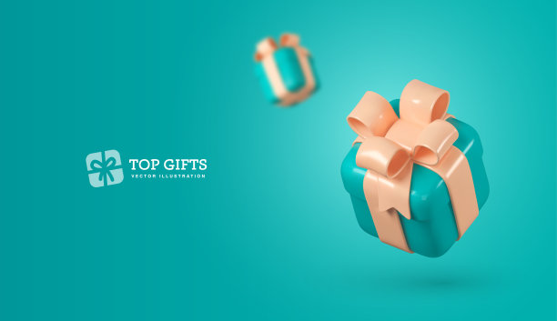 3d矢量卡通蓝色礼盒蓝色背景。现实的礼品盒横幅广告模板。图片下载