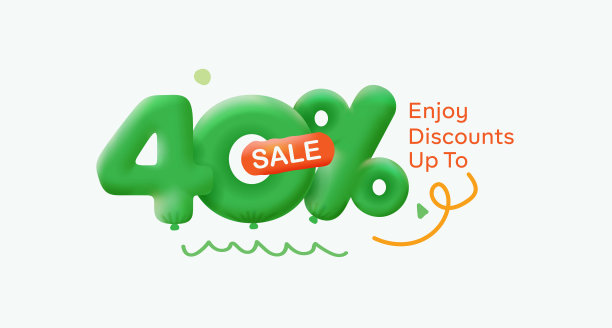 夏季特惠横幅四折3d气球形式绿色设计季节性购物促销广告插图3d数字标签提供标签享受折扣高达四折图片下载