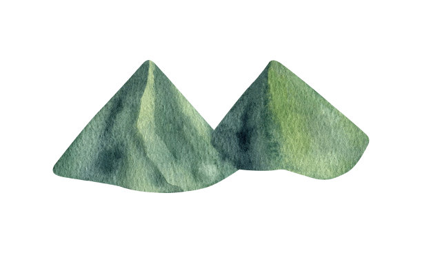 可爱的手绘水彩绿山图片下载