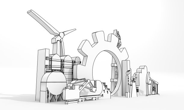 能源和电力工业概念。工业图标和齿轮。三维渲染图片下载